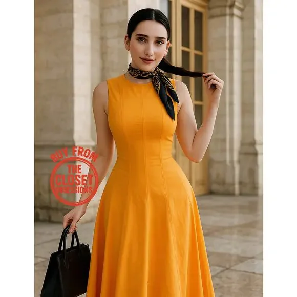 ZARA A-Line Orange Midi Dress NWT | Cotton Blend Blogger Fave - Picture 5 of 16